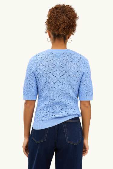 Damen - Strickpullover - kurzarm - blau