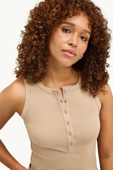 Damen - Top - gerippt - beige