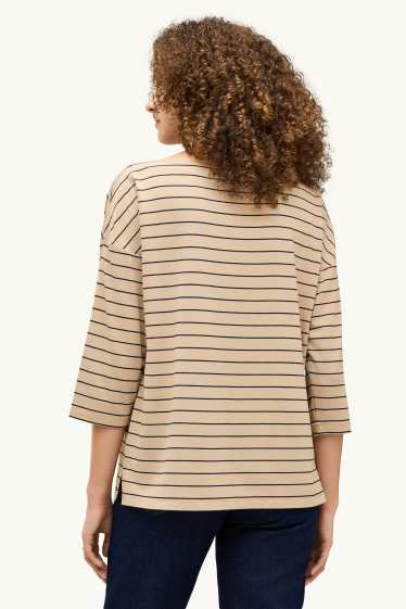 Femei - Tricou cu mânecă lungă - regular fit - cu dungi - bej