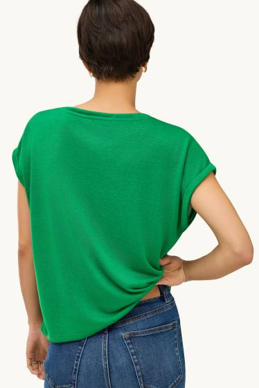 Dámské - Tričko s výstřihem ve tvaru V - relaxed fit - zelená
