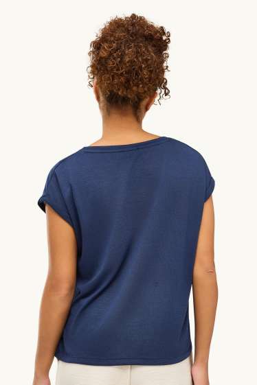 Dámské - Tričko s výstřihem ve tvaru V - relaxed fit - tmavomodrá