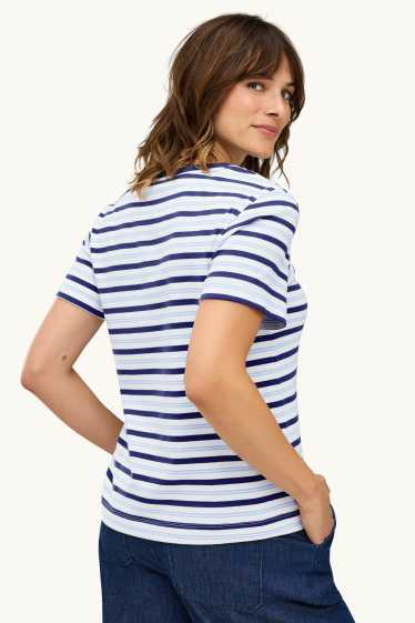 Damen - T-Shirt - Regular Fit - gestreift - blau / weiß
