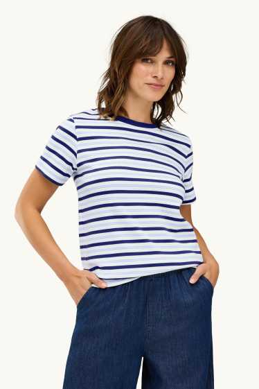 Damen - T-Shirt - Regular Fit - gestreift - blau / weiß