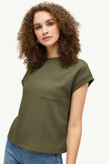 Dámské - Tričko - relaxed fit - strukturované - khaki