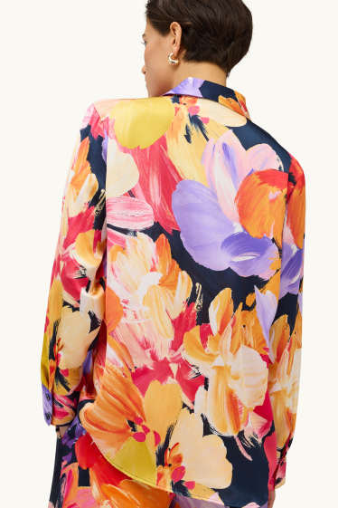 Donna - Blusa - a fiori - fucsia / arancione