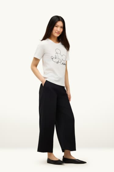 Damen - Stoffhose - Mid Waist - Wide Leg - schwarz