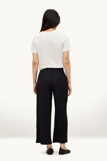 Damen - Stoffhose - Mid Waist - Wide Leg - schwarz