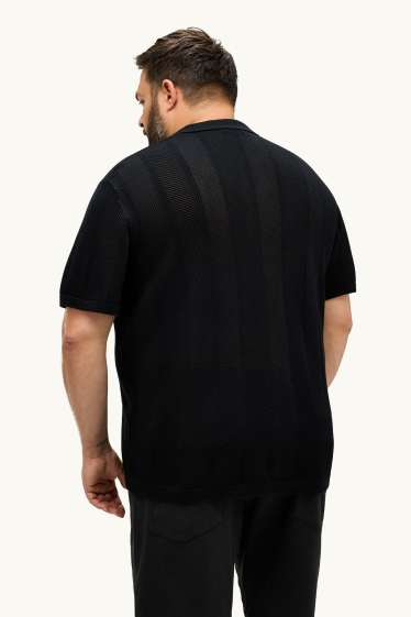 Hommes - Chemise en maille - regular fit - col à revers - finition texturée - noir