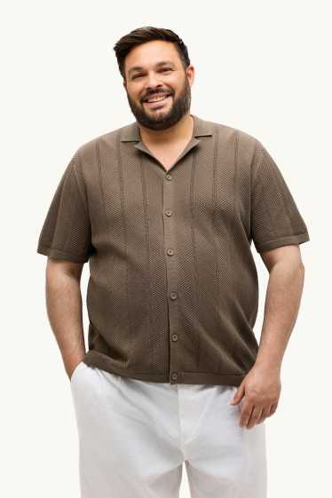Hommes - Chemise en maille - regular fit - col à revers - finition texturée - marron