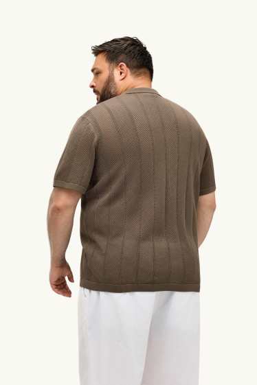 Hommes - Chemise en maille - regular fit - col à revers - finition texturée - marron
