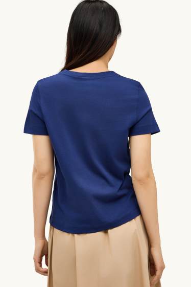 Damen - T-Shirt - Regular Fit - Glanz Effekt - dunkelblau