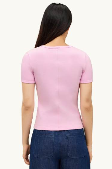 Women - V-neck T-shirt - slim fit - skinny rib - rose