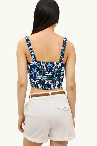 Damen - Crop Blusentop - gemustert - blau