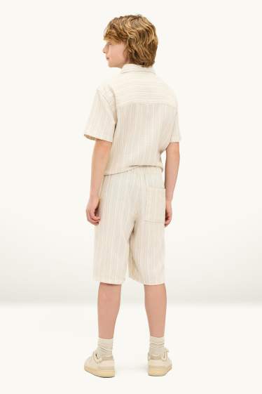 Children Boys - Bermuda shorts - striped - textured - beige