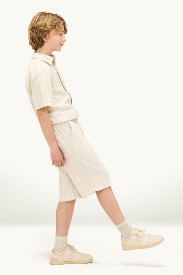 Children Boys - Bermuda shorts - striped - textured - beige