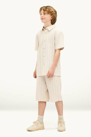 Children Boys - Bermuda shorts - striped - textured - beige
