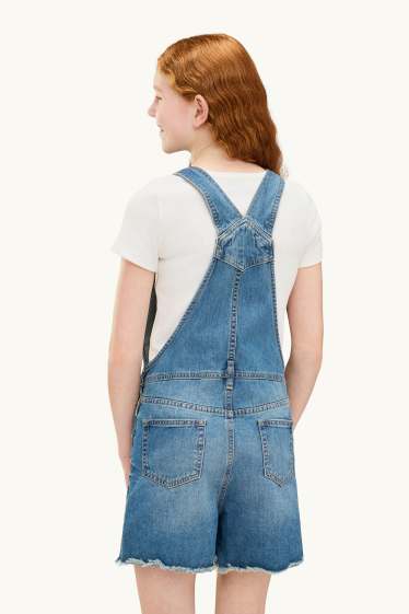 Enfants filles - Ensemble - T-shirt et robe-salopette en jean - 2 pièces - bleu