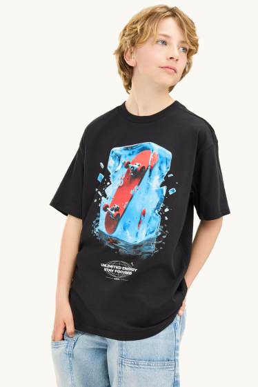 Children Boys - Skateboard - short sleeve T-shirt - black