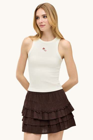 Dámské - Top - žebrovaný - bílá