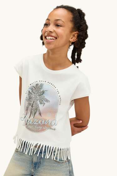 Děti - dívky - Arizona - tričko s krátkým rukávem se štrasovými kamínky - bílá