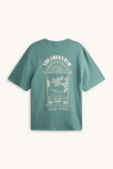 Hommes - T-shirt - relaxed fit - finition texturée - vert