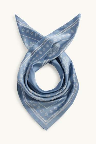 Femmes - Foulard en satin - à motif - bleu