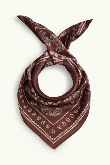Femmes - Foulard en satin - à motif - marron