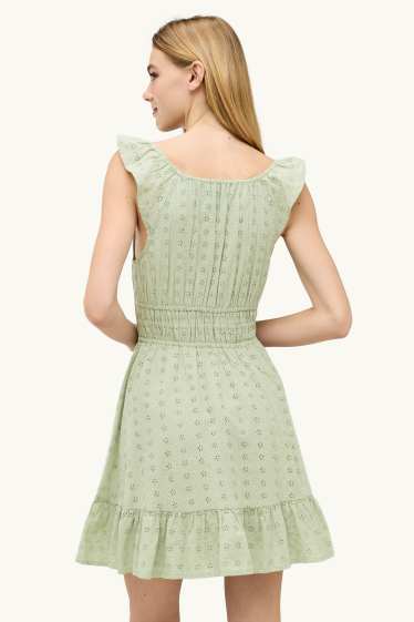 Donna - Vestito - broderie anglaise - verde chiaro
