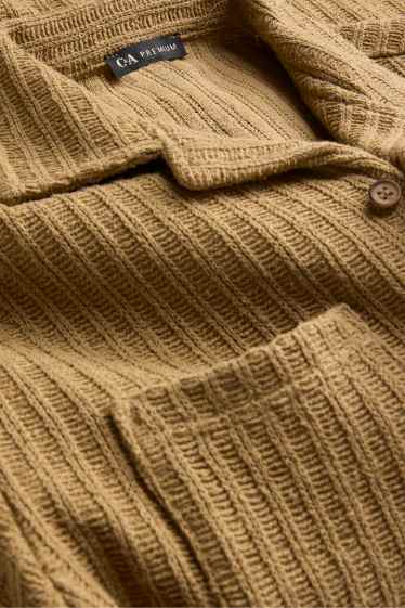 Children Boys - Set - knitted shirt and Bermuda shorts - kent collar - ribbed - 2 piece - brown