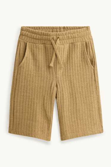 Children Boys - Set - knitted shirt and Bermuda shorts - kent collar - ribbed - 2 piece - brown