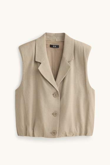 Dames - Gilet, deels van linnen - getailleerd - beige
