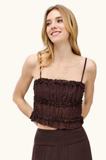 Dona - Samarreta sense mànigues crop - texturada - marró