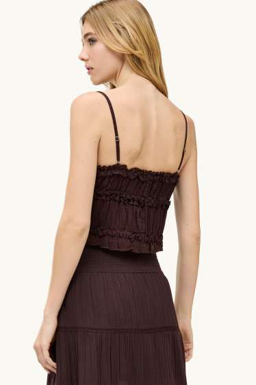 Dona - Samarreta sense mànigues crop - texturada - marró