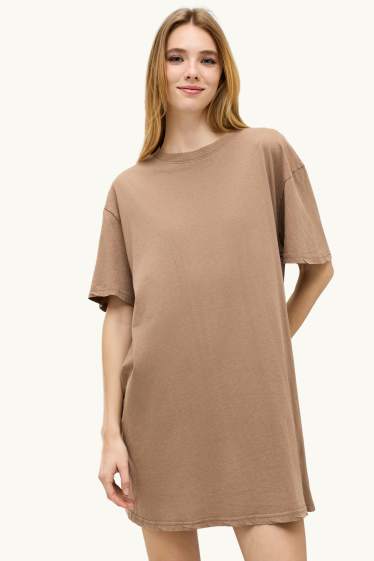 Donna - Vestito a t-shirt - straight fit - marrone chiaro