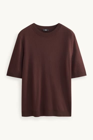 Damen - Strickpullover - kurzarm - dunkelbraun