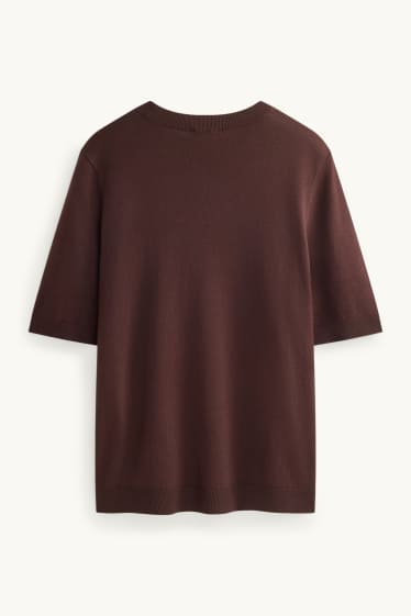 Damen - Strickpullover - kurzarm - dunkelbraun