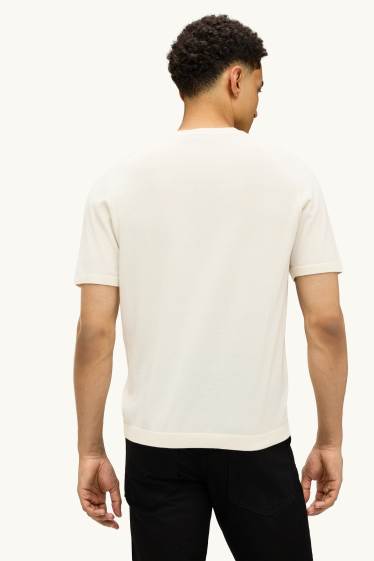 Heren - Gebreide trui - korte mouw - met structuur - beige