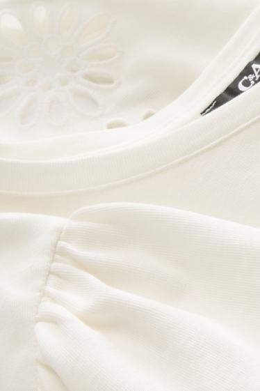 Dames - T-shirt - regular fit - broderie Anglaise - wit