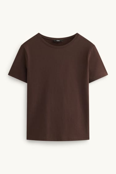 Dames - T-shirt - slim fit - donkerbruin