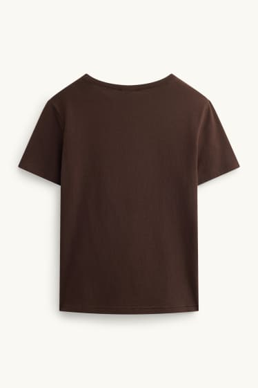 Dames - T-shirt - slim fit - donkerbruin