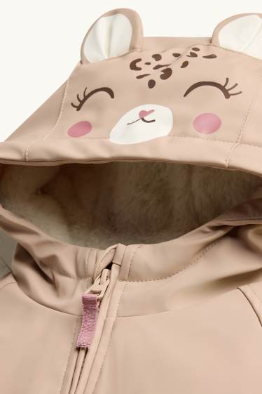 Enfants filles - Étoile et léopard - veste de pluie avec capuche - doublée - marron clair