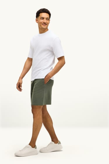 Hommes - Short en molleton - texturé - vert foncé