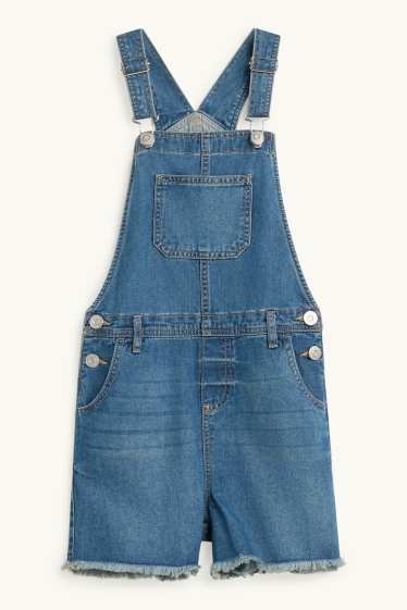 Enfants filles - Ensemble - T-shirt et robe-salopette en jean - 2 pièces - bleu