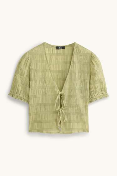 Damen - Crop Bluse - gesmokt - hellgrün