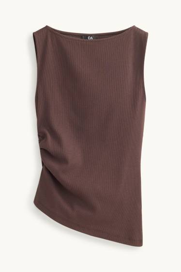 Femmes - Haut - finition côtelée - marron foncé