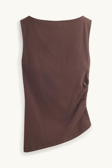Femmes - Haut - finition côtelée - marron foncé