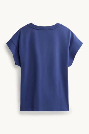 Femei - Tricou - regular fit - broderie englezească - albastru închis
