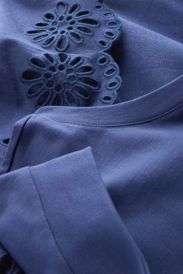 Femei - Tricou - regular fit - broderie englezească - albastru închis