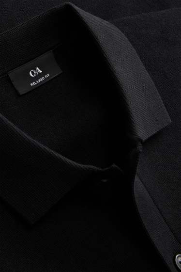 Herren - Strick-Hemd - Relaxed Fit - schwarz