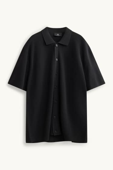 Herren - Strick-Hemd - Relaxed Fit - schwarz
